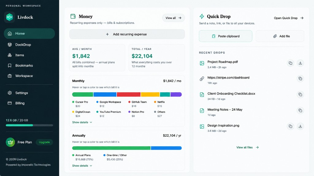 LivDock dashboard preview